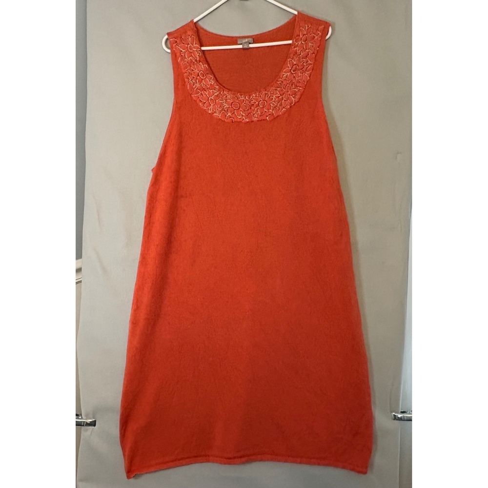 J. Jill Orange Cotton Linen Floral Embroidered Sleeveless Knit Shift Dress XL